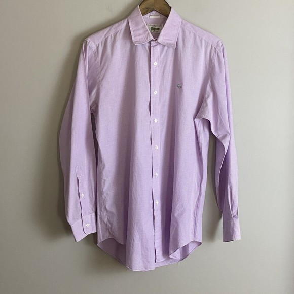 VINTAGE LACOSTE BY IZOD Mens Pink Check Button Up Long Sleeve Shirt Size 15-33 - Picture 2 of 9